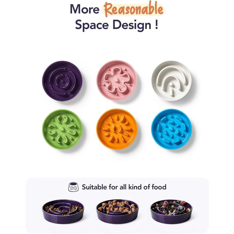 Ceramic Slow Feeder Dog Bowls Small Breed, 0.6 Cups Dog Food Dish for Fast Eaters, Puzzle Bowl for Small Dogs and Cats,Purple Feeding Pet Supplies