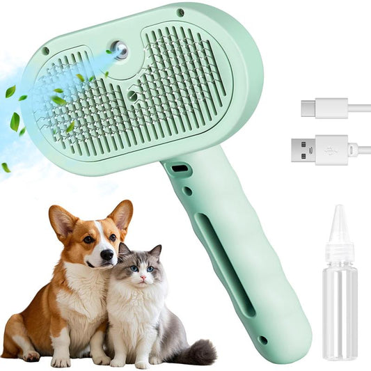 3 in 1 Cat Hair Brush, Pet Spray Hair Removal Comb for Shedding and Grooming, Water Brush for Cats Dogs Small Animals Long Short Haired with One-Click Release Button