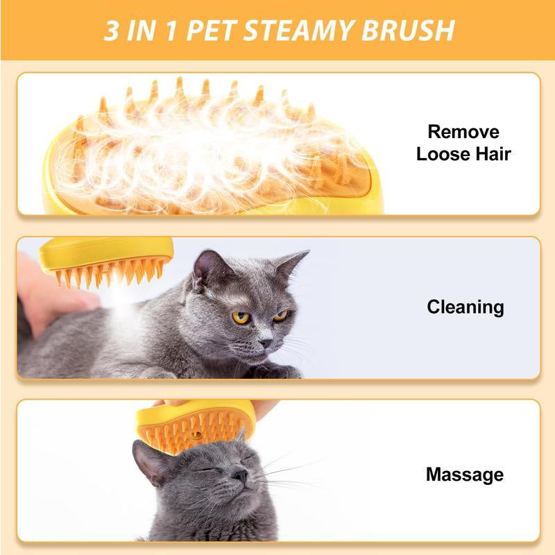 3-In-1 Steamy Pet Brush for Cats & Dogs - Adjustable Deshedding Comb with Steam Cleaning & Massage, Cordless Rechargeable Grooming Tool for Home & Furniture