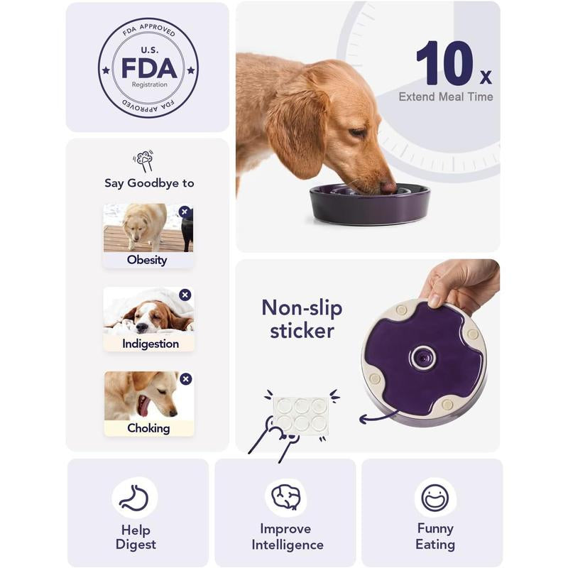 Ceramic Slow Feeder Dog Bowls Small Breed, 0.6 Cups Dog Food Dish for Fast Eaters, Puzzle Bowl for Small Dogs and Cats,Purple Feeding Pet Supplies