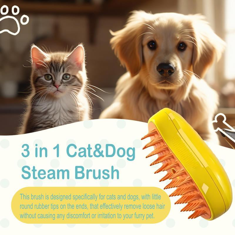 3-In-1 Steamy Pet Brush for Cats & Dogs - Adjustable Deshedding Comb with Steam Cleaning & Massage, Cordless Rechargeable Grooming Tool for Home & Furniture