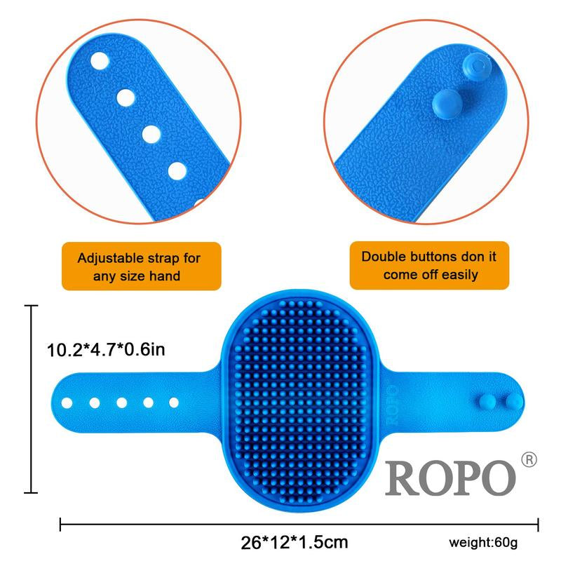 ROPO Dog Grooming Brush, Pet Shampoo Bath Brush Soothing Massage Rubber Comb with Adjustable Ring Handle 2Pcs