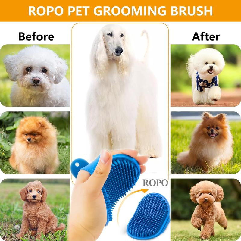 ROPO Dog Grooming Brush, Pet Shampoo Bath Brush Soothing Massage Rubber Comb with Adjustable Ring Handle 2Pcs