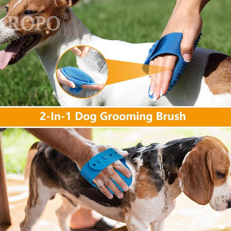 ROPO Dog Grooming Brush, Pet Shampoo Bath Brush Soothing Massage Rubber Comb with Adjustable Ring Handle 2Pcs