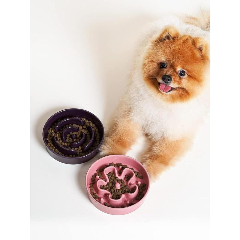Ceramic Slow Feeder Dog Bowls Small Breed, 0.6 Cups Dog Food Dish for Fast Eaters, Puzzle Bowl for Small Dogs and Cats,Purple Feeding Pet Supplies