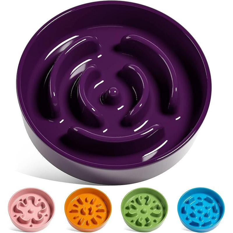 Ceramic Slow Feeder Dog Bowls Small Breed, 0.6 Cups Dog Food Dish for Fast Eaters, Puzzle Bowl for Small Dogs and Cats,Purple Feeding Pet Supplies