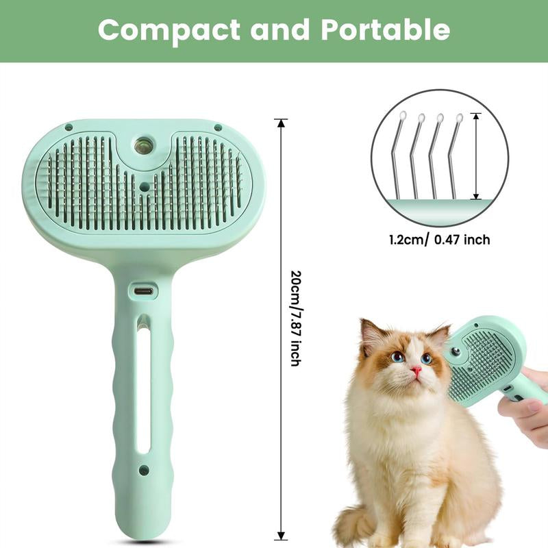 3 in 1 Cat Hair Brush, Pet Spray Hair Removal Comb for Shedding and Grooming, Water Brush for Cats Dogs Small Animals Long Short Haired with One-Click Release Button