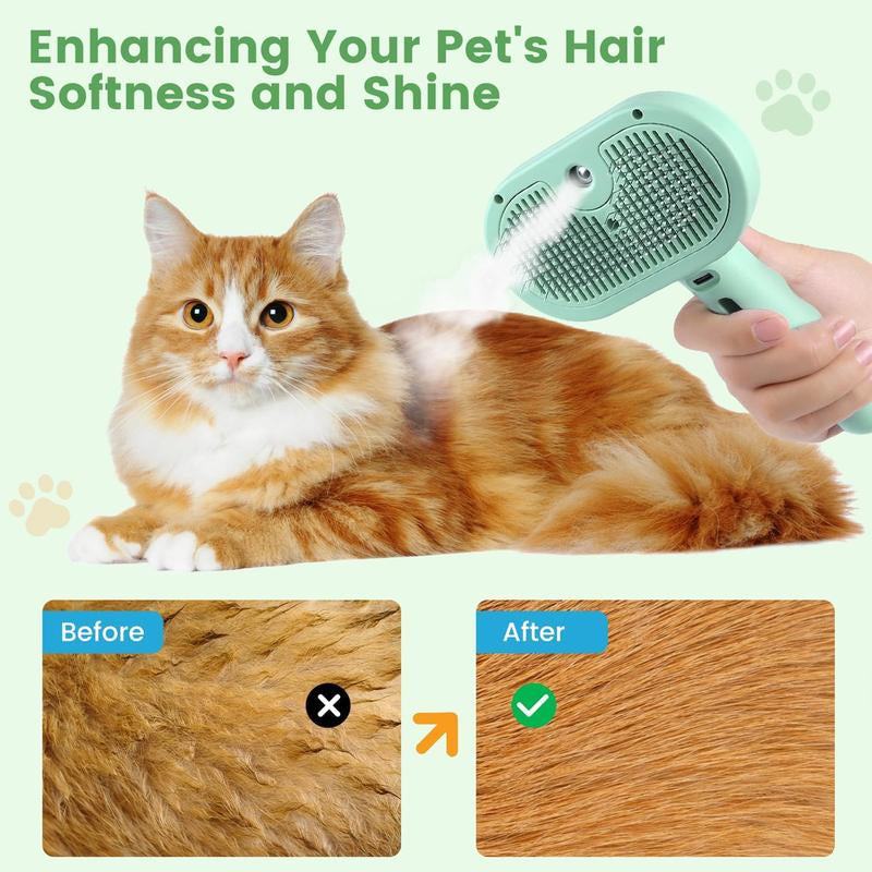 3 in 1 Cat Hair Brush, Pet Spray Hair Removal Comb for Shedding and Grooming, Water Brush for Cats Dogs Small Animals Long Short Haired with One-Click Release Button