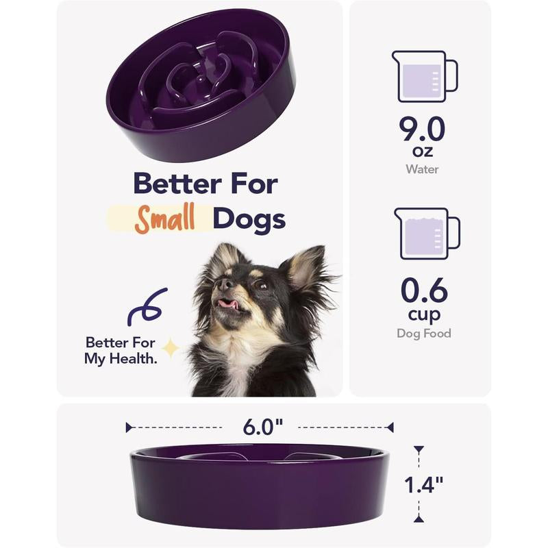 Ceramic Slow Feeder Dog Bowls Small Breed, 0.6 Cups Dog Food Dish for Fast Eaters, Puzzle Bowl for Small Dogs and Cats,Purple Feeding Pet Supplies
