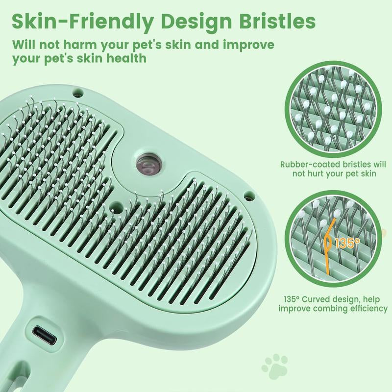 3 in 1 Cat Hair Brush, Pet Spray Hair Removal Comb for Shedding and Grooming, Water Brush for Cats Dogs Small Animals Long Short Haired with One-Click Release Button