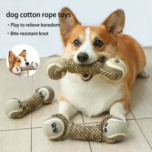 Giocattoli per cani (grandi e piccoli), gioco interattivo in corda di cotone, mini palla per cani, accessori per cani, giocattolo da masticare tipo spazzolino, gioco tira e molla in cotone-poliestere premium, corda interattiva per cani di taglia media
