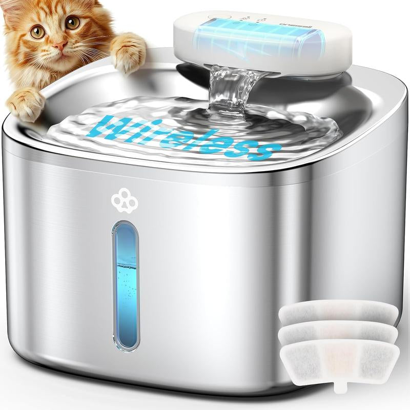 Oneisall Wireless Cat Water Fountain, Stainless Steel, 3.5L/118Oz Automatic Cat Water Fountain Cordless & Rechargeable with Motion Sensor and Low Noise