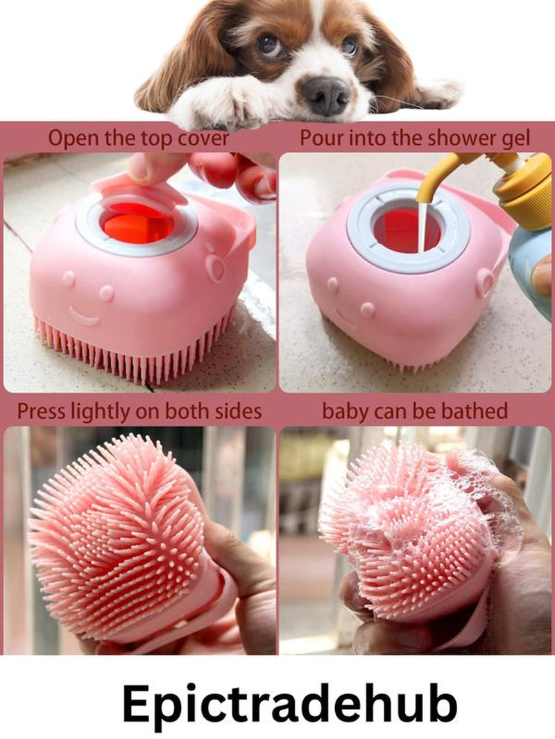 Summer Pet Bath Soap Dispenser Massage Brush, Silicone Massager Shampoo Dispensing Brush, Easy to Use, Christmas Comfort Dog Bath Shampoo Brush, Pet Massage Brush, Pet Products, Grooming