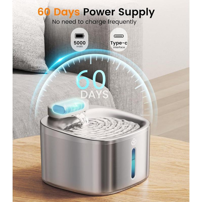 Oneisall Wireless Cat Water Fountain, Stainless Steel, 3.5L/118Oz Automatic Cat Water Fountain Cordless & Rechargeable with Motion Sensor and Low Noise