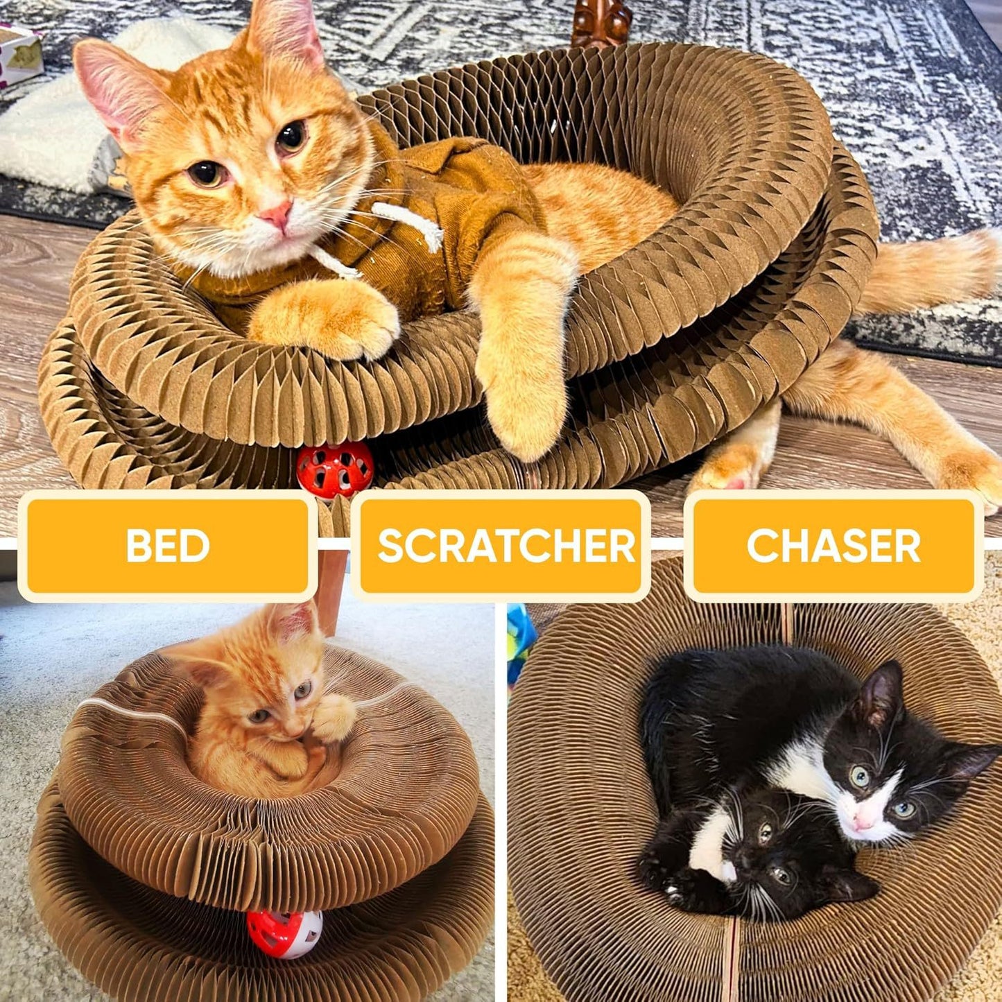 Giocattolo per gatti con campanellini, tiragraffi a fisarmonica per gatti