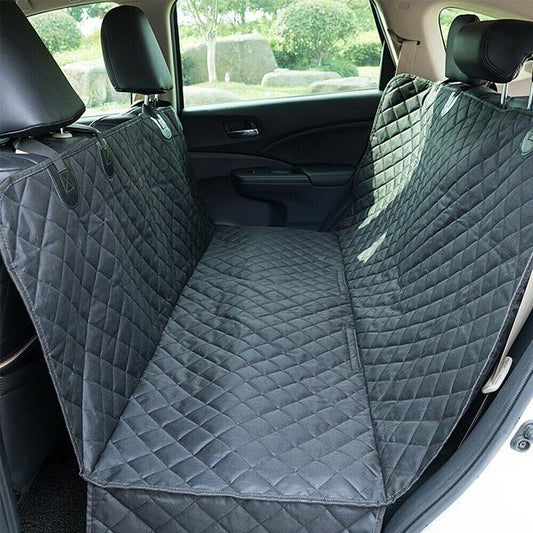 Waterproof Dog Car Seat Cover for Back Seat – Nonslip, Dual Leash Seatbelt Attachments, Hammock-Style Protector for Pet Safety & Comfort