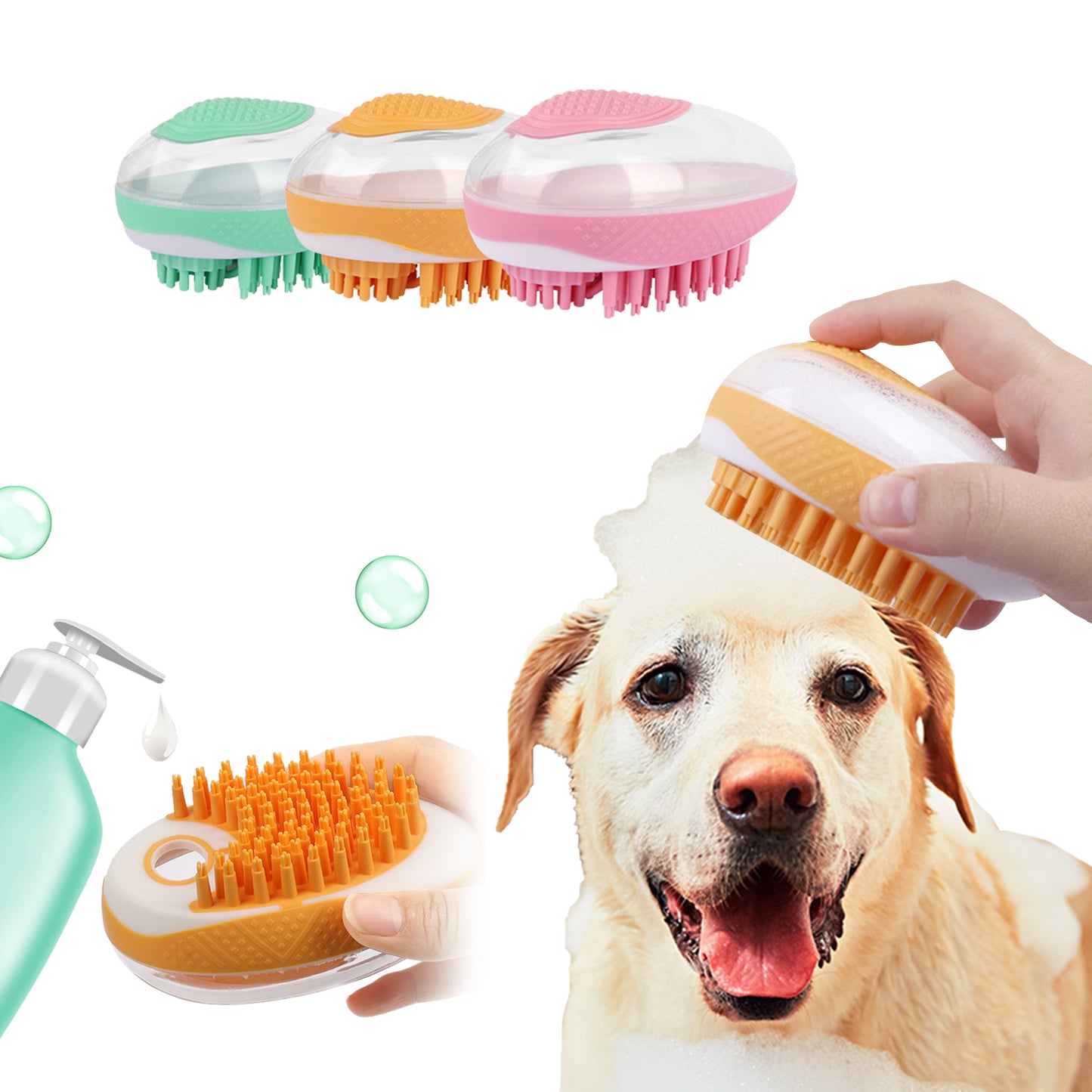 Spazzola da bagno per cani e gatti 2 in 1, pettine massaggiante SPA per animali domestici in silicone morbido, strumento per la toelettatura e la pulizia del pelo, accessori per animali domestici.