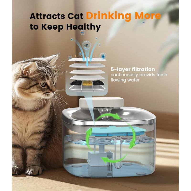 Oneisall Wireless Cat Water Fountain, Stainless Steel, 3.5L/118Oz Automatic Cat Water Fountain Cordless & Rechargeable with Motion Sensor and Low Noise